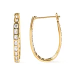10K Yellow Gold Diamond U-Hoop Earrings | 1.00 Cttw Round & Baguette-Cut - Luxury & Sparkle