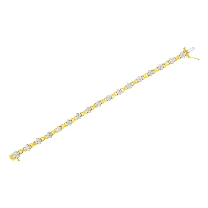 Elegant 10K Yellow Gold Plated Sterling Silver Diamond Clover Link Tennis Bracelet - 7.25" | Exquisite Jewelry for Any Occasion - Image 4