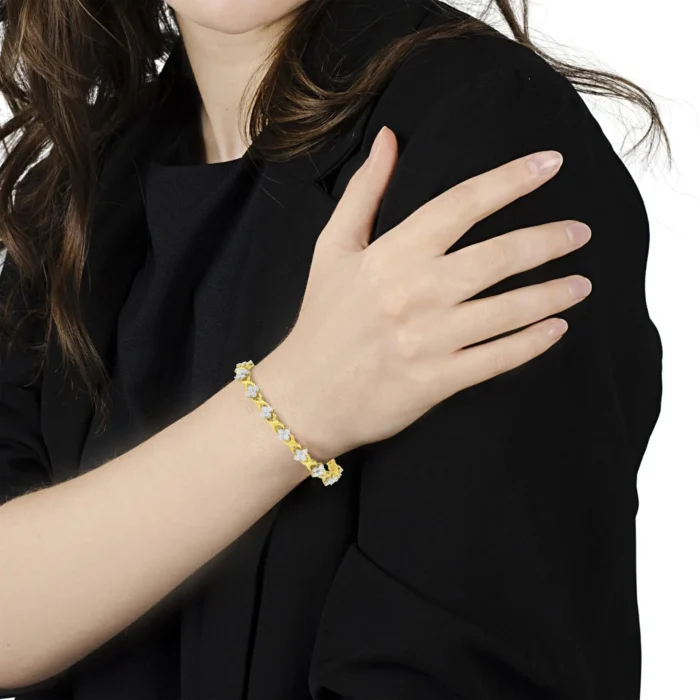 Elegant 10K Yellow Gold Plated Sterling Silver Diamond Clover Link Tennis Bracelet - 7.25" | Exquisite Jewelry for Any Occasion - Image 10