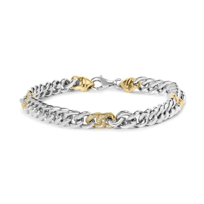 10K Yellow Gold Plated .925 Sterling Silver Diamond Curb Chain Bracelet - 7.5 Inches - Elegant and Timeless Jewelry for Women - Image 1