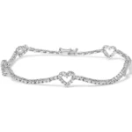 14K White Gold Diamond Heart Station Bracelet - 1 1/2 Cttw, H-I Color, I1-I2 Clarity, 7.5 Inches