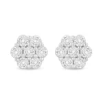 14K White Gold 1 1/2 cttw Diamond Floral Cluster Stud Earrings - Stunning Round-Cut Prong Set