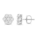 14K White Gold 1 1/2 cttw Diamond Floral Cluster Stud Earrings - Stunning Round-Cut Prong Set - Image 2