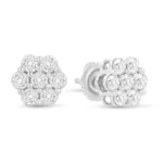 14K White Gold 1 1/2 cttw Diamond Floral Cluster Stud Earrings - Stunning Round-Cut Prong Set - Image 3