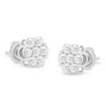 14K White Gold 1 1/2 cttw Diamond Floral Cluster Stud Earrings - Stunning Round-Cut Prong Set - Image 4