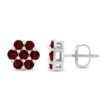 14K White Gold Treated Red Diamond Floral Stud Earrings - 1.0 Cttw, SI2-I1 Clarity | Elegant & Luxurious Jewelry - Image 2