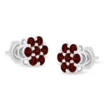 14K White Gold Treated Red Diamond Floral Stud Earrings - 1.0 Cttw, SI2-I1 Clarity | Elegant & Luxurious Jewelry - Image 4