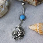 Elegant Sun and Moon Navel Ring with Turquoise - 316L Surgical Steel | Stylish Body Jewelry