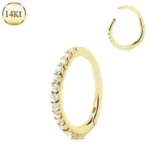 14Kt. Yellow Gold Multi Jeweled Seamless Clicker Ring - Versatile Jewelry for Septum, Cartilage, and Lip Piercings