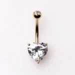 Elegant 14Kt Yellow Gold Navel Ring with Heart Gem Prong Setting - Sparkling Clear CZ