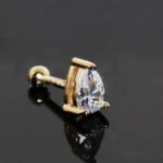 Elegant 14Kt Yellow Gold Prong Set Teardrop Cartilage Earring with Clear Cubic Zirconia - Perfect for Fashion-Forward Ears