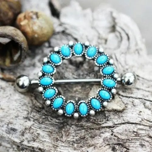 38682465_large.webp 316L Stainless Steel Antique Turquoise Nipple Shield - Unique Vintage Body Jewelry - Image 1