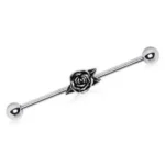 Elegant 316L Stainless Steel Industrial Barbell with Red Rose Design | Hypoallergenic & Durable Body Jewelry