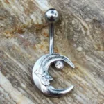 Dazzling 316L Stainless Steel Moon and Star Navel Ring with Clear CZ Star Hypoallergenic & Trendy Belly Button Jewelry