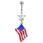 316L Surgical Steel USA Flag Navel Ring - Patriotic Belly Button Jewelry