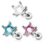 Dazzling Hypoallergenic 316L Surgical Steel Star CZ Stud Cartilage Earring - Durable & Elegant