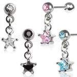 316L Surgical Steel Star Dangle Cartilage Earring with Sparkling CZ | 1/4" Length