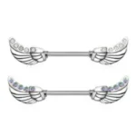 Twinkling Angelic Wings Nipple Bar - Premium 316L Surgical Steel, Dazzling CZ Stones