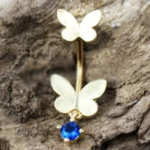 Gold Double Butterfly Navel Ring - Elegant Belly Button Jewelry for Stylish Look