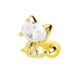 Gold Jeweled Kitty Cat Cartilage Earring - Adorable & Elegant Piercing Jewelry