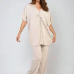Elegant Twist Front Plunge Neckline Top & Trouser Co-ord Set - Perfect for Any Occasion