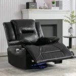 360 Swivel & Rocking Recliner Chair with LED Light Strip - Black Manual Recliner for Home Theater, Living Room, Bedroom
