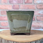 Stunning 15cm Glazed Cascade Bonsai Pot - Square | Vibrant Green Finish