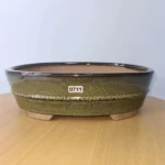 Elegant 26cm Glazed Bonsai Pot - Oval Design, Green Finish, Perfect for Indoor Plants