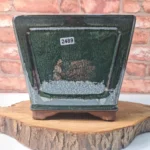 19cm Glazed Cascade Bonsai Pot - Dark Green, Square 19x19x14cm, Elegant Plant Container