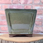 Elegant 19cm Glazed Cascade Bonsai Pot - Square Green Ceramic Planter for Bonsai Trees