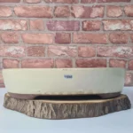 Elegant 38cm Oval Glazed Bonsai Pot | White | Premium Quality with Drainage & Wiring Holes