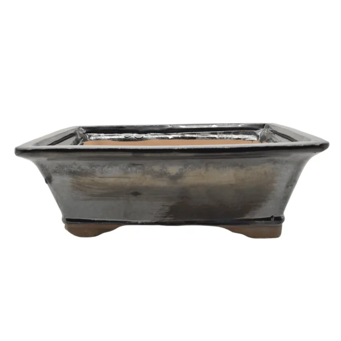 Elegant 26cm Glazed Silver Bonsai Pot | Premium Rectangle Planter for Bonsai Trees - Image 1