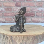 Elegant Thai Buddha Figurine - Brushed Wood Effect Resin | Right-Leaning | Home Decor