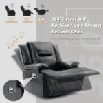 2 Seater Home Theater Recliner Chair with LED Lights, Cup Holders & Storage - Manual Recline, Black - Image 3