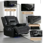 2 Seater Home Theater Recliner Chair with LED Lights, Cup Holders & Storage - Manual Recline, Black - Image 5