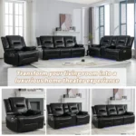 2 Seater Home Theater Recliner Chair with LED Lights, Cup Holders & Storage - Manual Recline, Black - Image 6