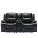 2 Seater Home Theater Recliner Chair with LED Lights, Cup Holders & Storage - Manual Recline, Black - Image 7