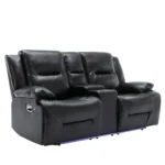 2 Seater Home Theater Recliner Chair with LED Lights, Cup Holders & Storage - Manual Recline, Black - Image 9
