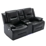 2 Seater Home Theater Recliner Chair with LED Lights, Cup Holders & Storage - Manual Recline, Black - Image 10