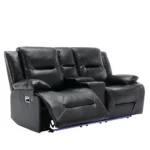 2 Seater Home Theater Recliner Chair with LED Lights, Cup Holders & Storage - Manual Recline, Black - Image 11