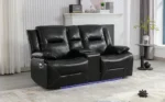 2 Seater Home Theater Recliner Chair with LED Lights, Cup Holders & Storage - Manual Recline, Black - Image 29