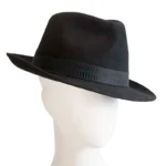 Elegant Black Rabbit Fur Men's Wide Brim Fedora Hat - Premium Quality, Made in Europe