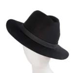 Elegant Black Rabbit Fur Wide Brim Fedora Hat with Leather Band Premium European Craftsmanship