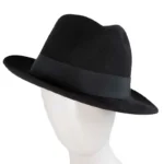 Elegant Black Rabbit Fur Wide Brim Fedora Hat - Limited Edition, Made in Europe