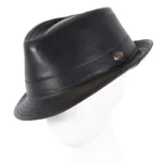 Elegant Black Kangaroo Leather Trilby Fedora - Timeless Style for Any Occasion