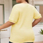 Carly Stripe Plus Size Jumper - Short Puff Sleeve, Crew Neck, Timeless Striped Design