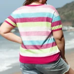 Jayleen Plus Size Textured Knit Henley Top - Multi-Striped, Effortless Style