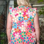Maisy Plus Size Floral Embroidered Flutter Sleeve Tank Top - Stylish & Comfortable for Curvy Ladies