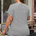 Ramona Stripe V Neck Petal Sleeve Plus Size Top - Stylish & Comfortable Fashion Essential