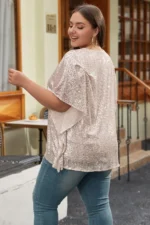 Aileen Plus Size Sequined V Neck Boxy Top - Sparkle & Elegance for Every Occasion